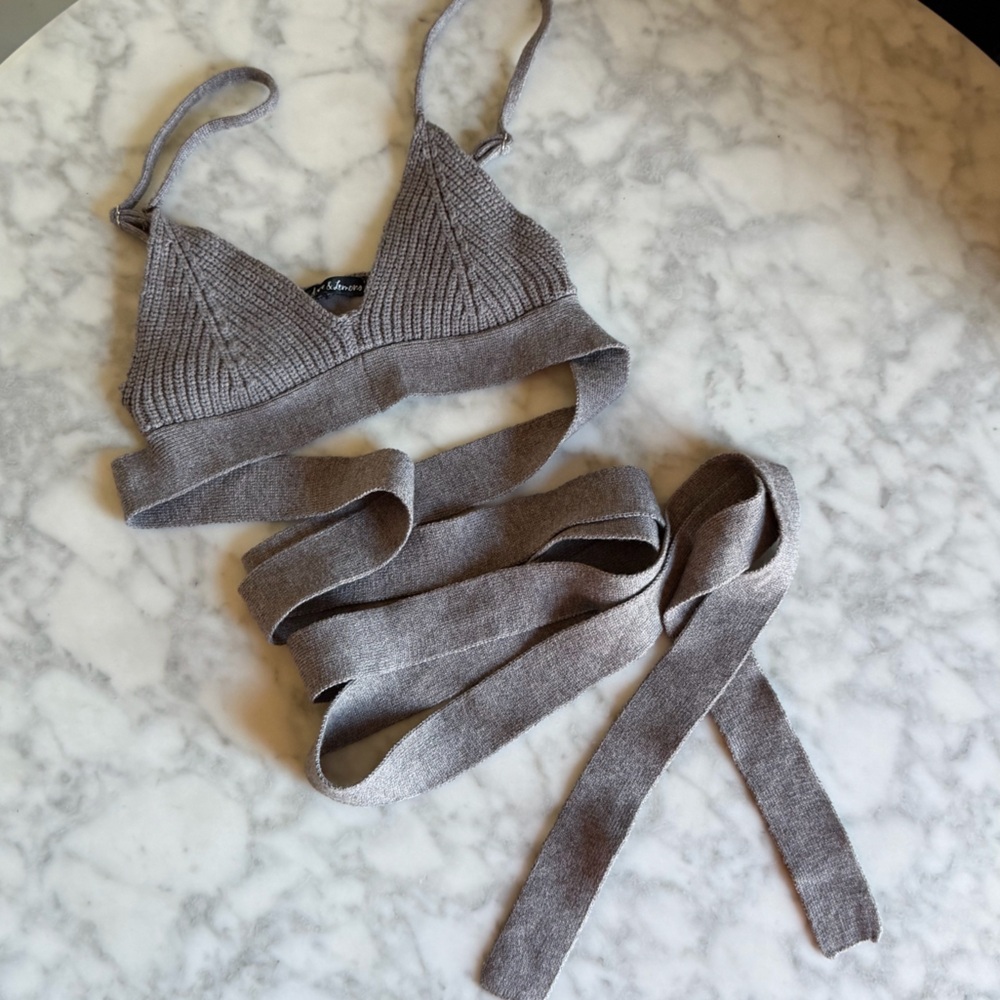 REVOLVE For Love & Lemons Joan Grey Wrap Tie Knit Cami Bra Top Cropped Size XS